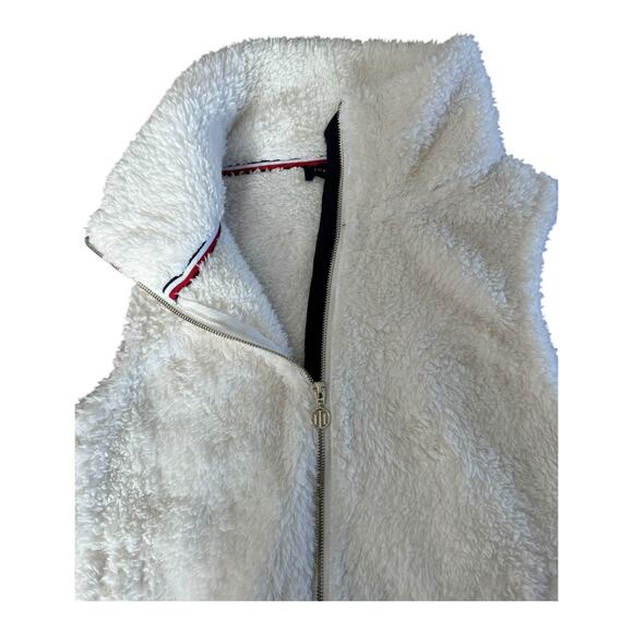 NWT Tommy Hilfiger teddy bear Full zippered High neck vest off-white size small - Picture 4 of 10